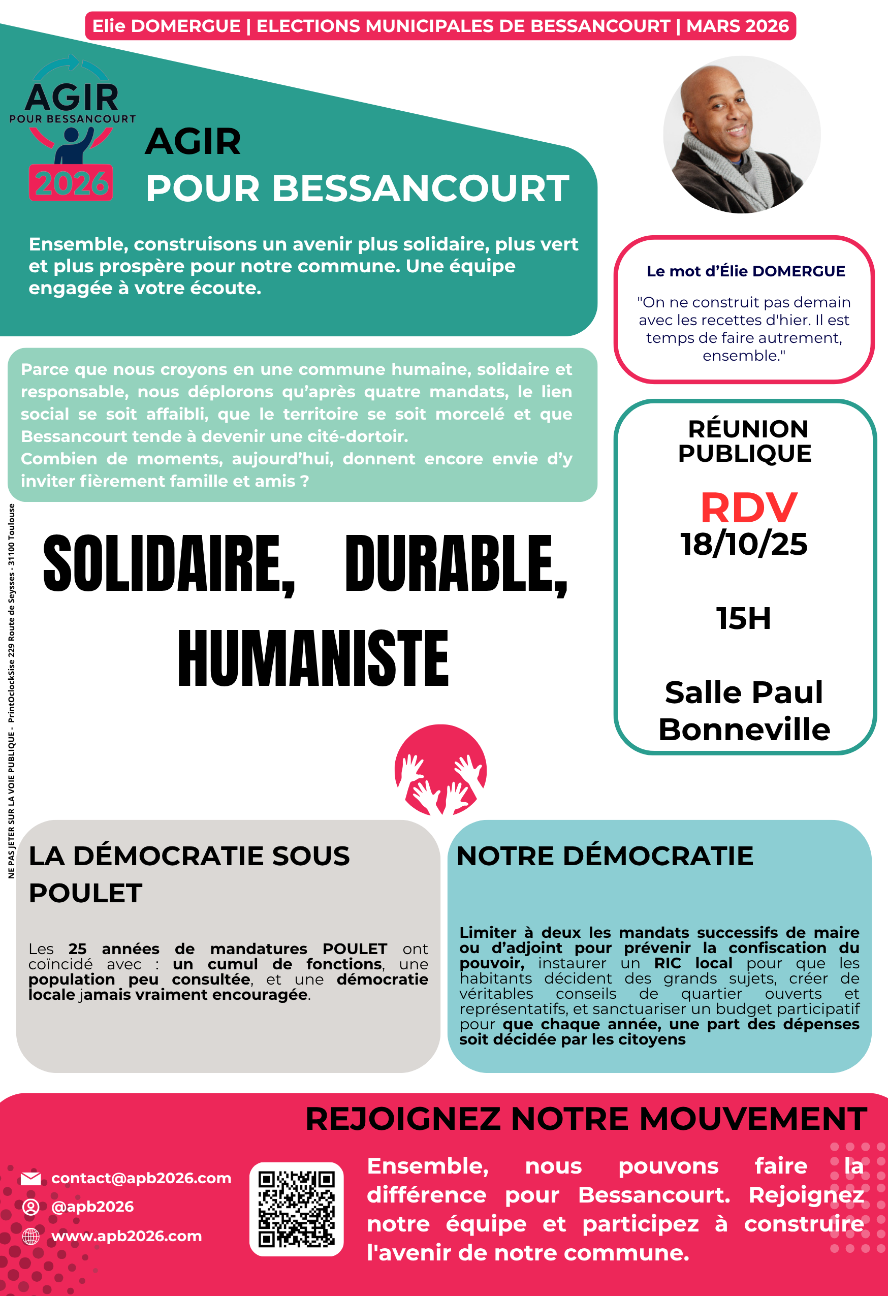 Tract – Réunion publique 18/10 à 15h, Salle Paul Bonneville (recto)